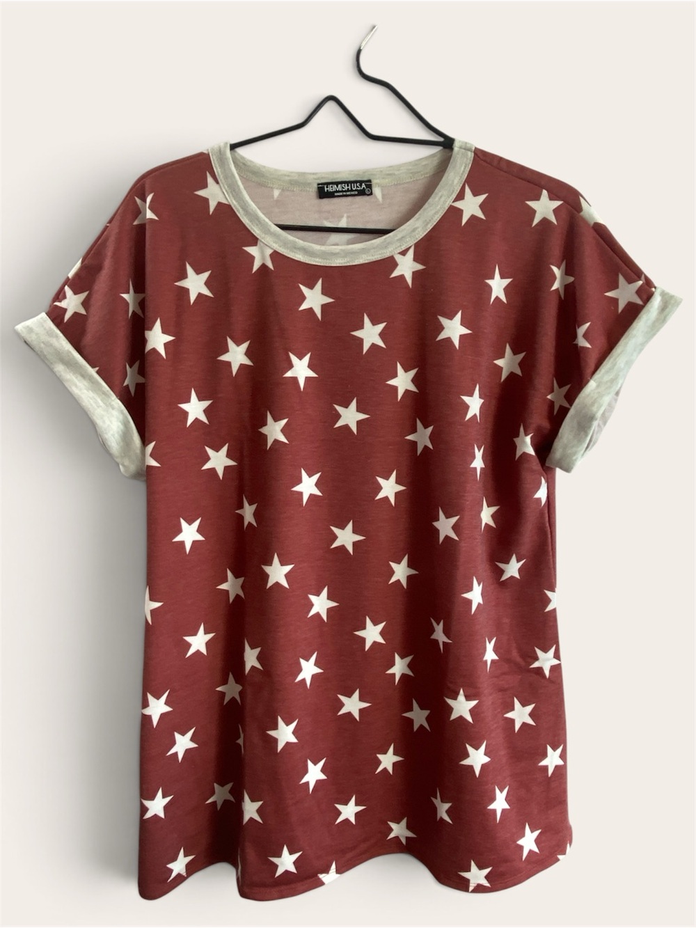 HEIMISH USA Maroon Short Sleeve Tee with White Star Print